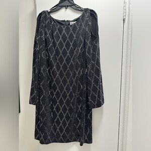 Eliza J black silver sparkly cold/open shoulder knee high dress
